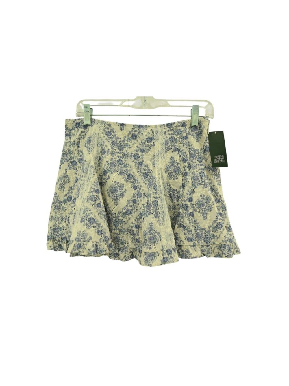 NWT Wild Fable Floral Eyelet Mini Skirt Sz S Blue Ruffle Tiered Flare A-Line
